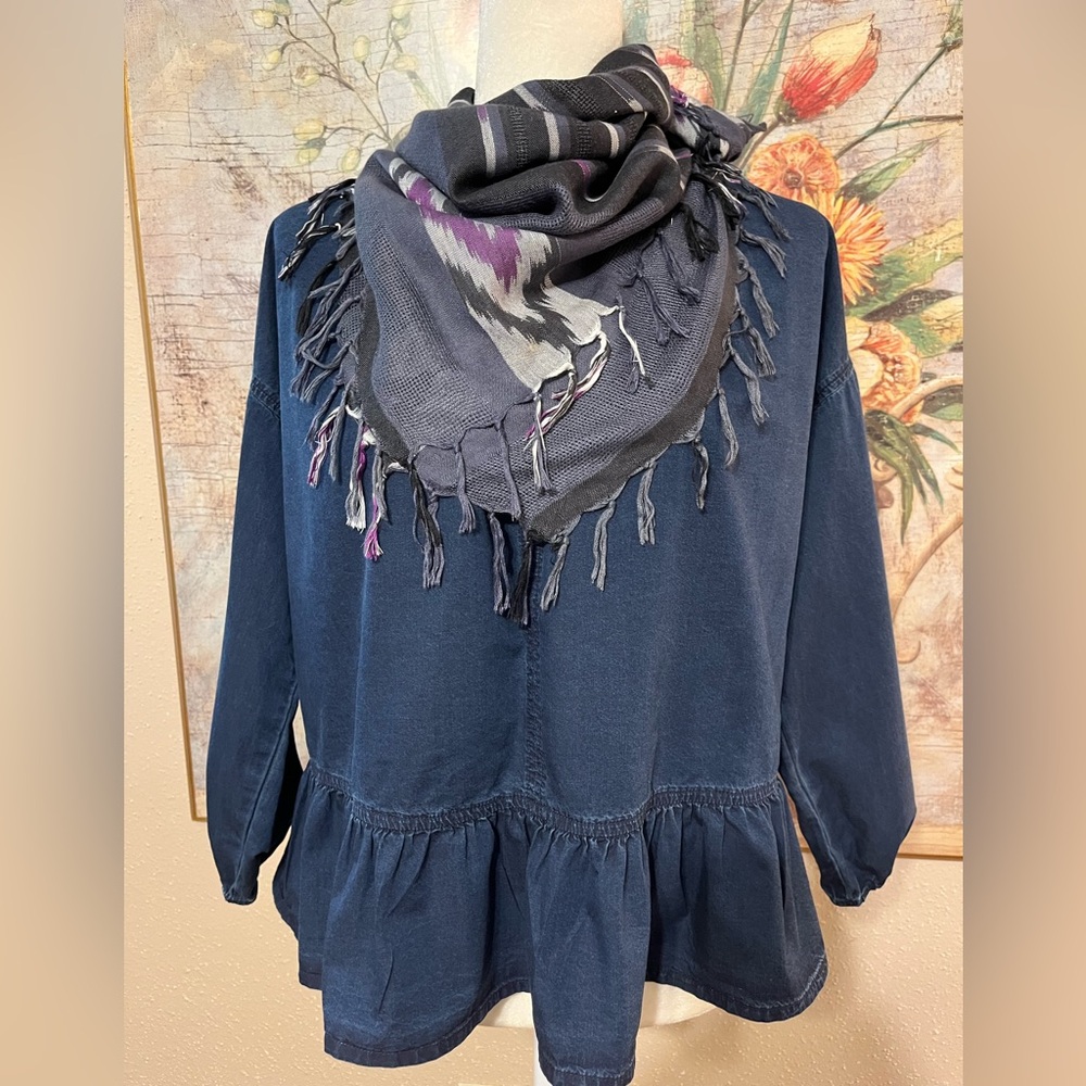 Sz S Madewell Dark Blue Denim Ruffle Hem Peplum Top